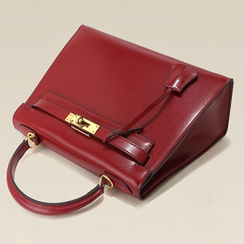 Women's Vintage Glossy Split Leather Shoulder Strap Top Handle Bag In Gold Hardware