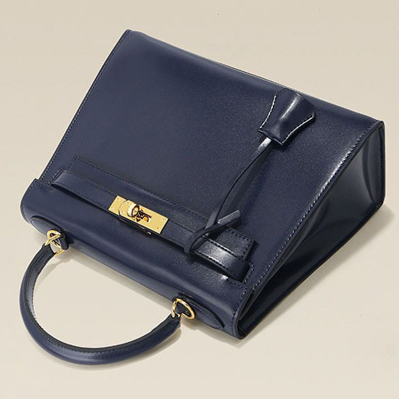 Women's Vintage Glossy Split Leather Shoulder Strap Top Handle Bag In Gold Hardware