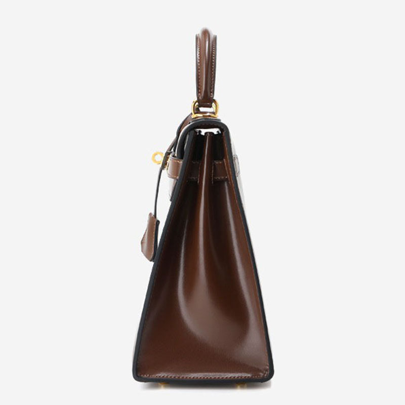 Women's Vintage Glossy Split Leather Shoulder Strap Top Handle Bag In Gold Hardware