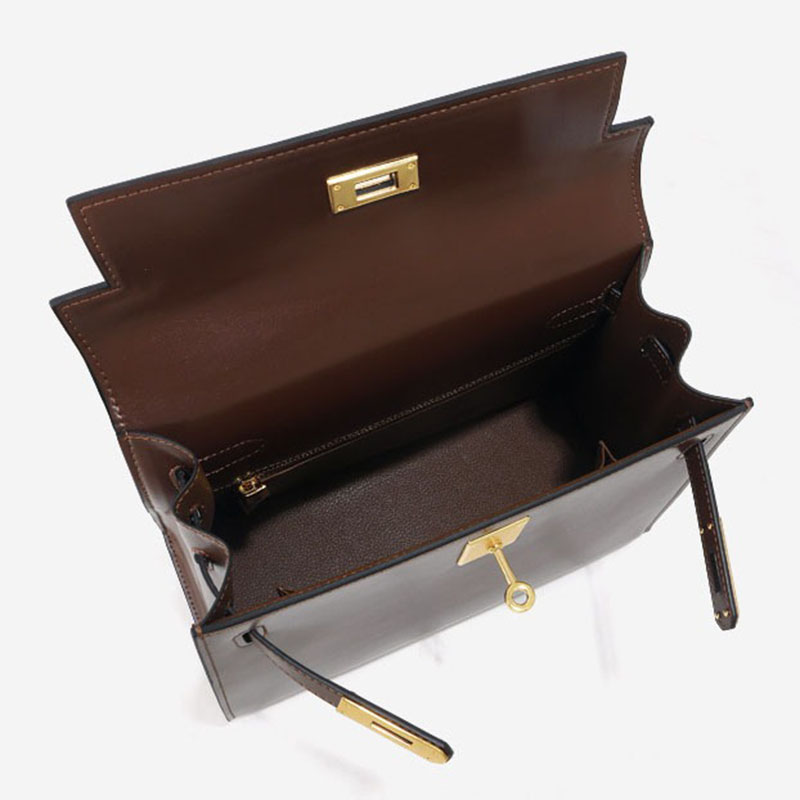 Women's Vintage Glossy Split Leather Shoulder Strap Top Handle Bag In Gold Hardware