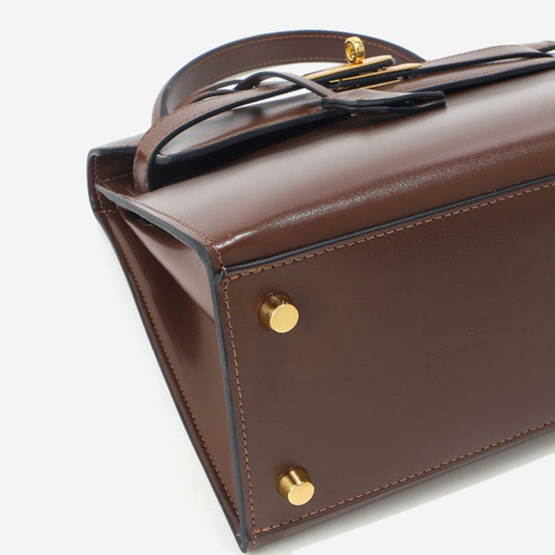 Women's Vintage Glossy Split Leather Shoulder Strap Top Handle Bag In Gold Hardware