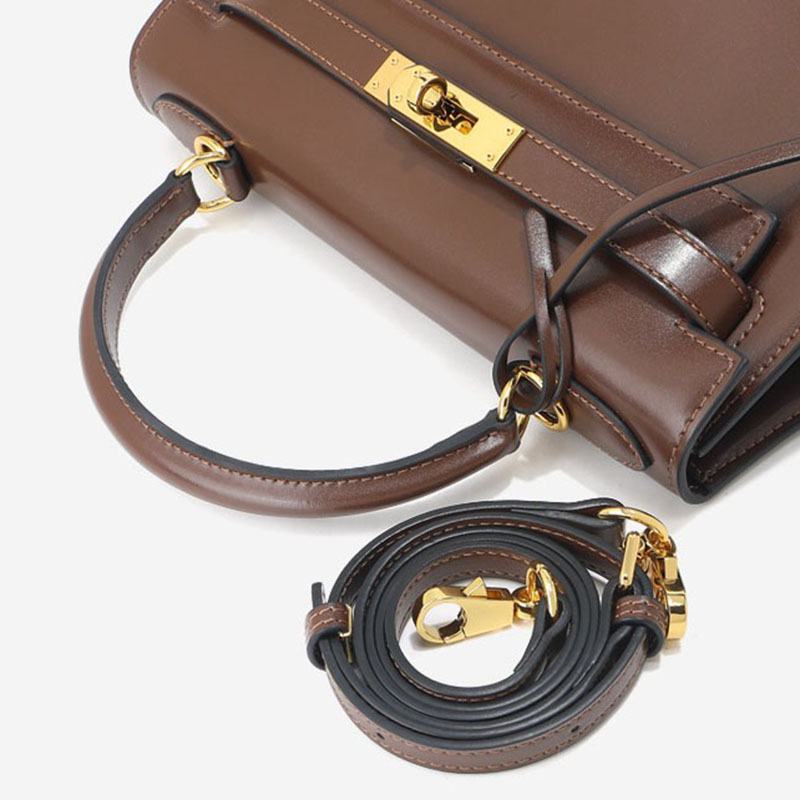 Women's Vintage Glossy Split Leather Shoulder Strap Top Handle Bag In Gold Hardware