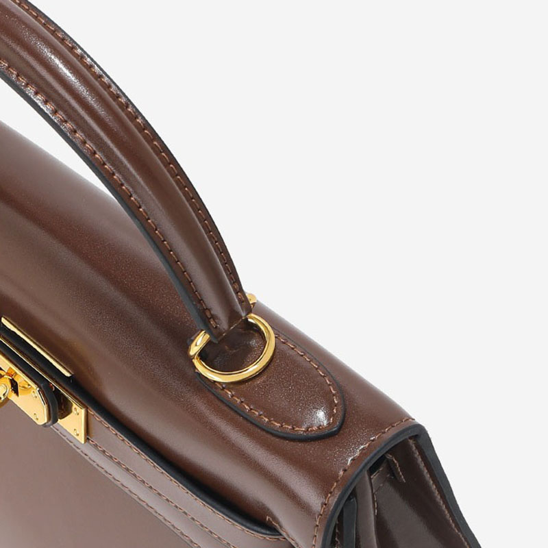 Women's Vintage Glossy Split Leather Shoulder Strap Top Handle Bag In Gold Hardware