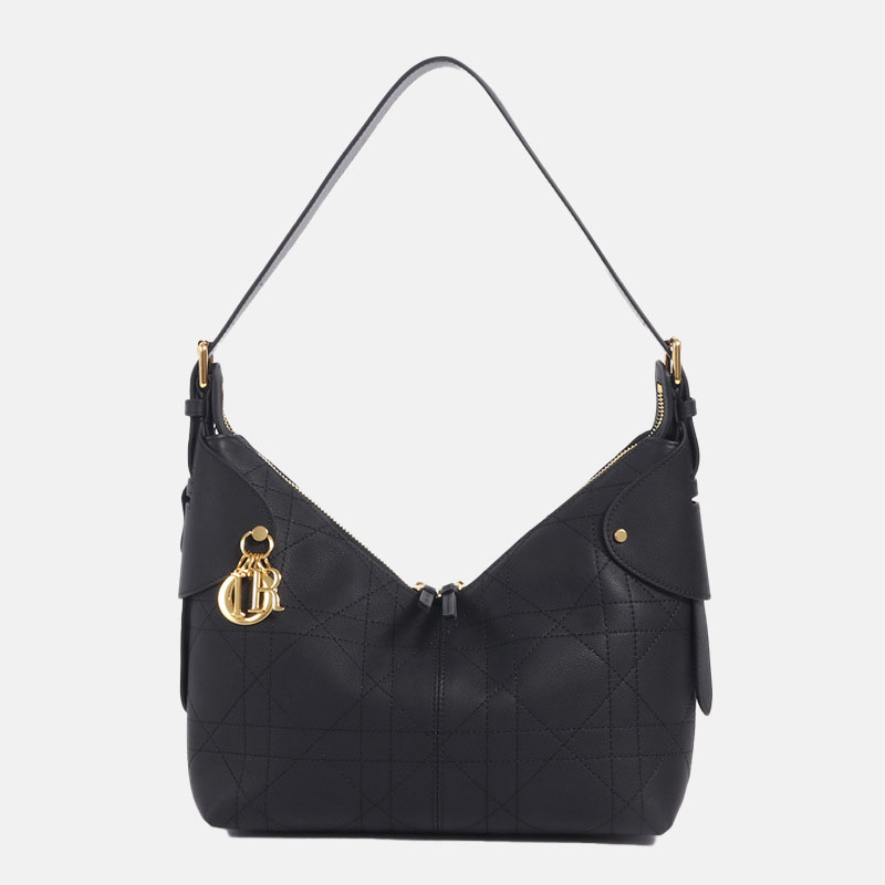 Women's Vintage Quilted Top-Grain Leather Zipper Hobo Shoulder Bag In Gold Hardware