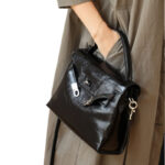 Women's Vintage Waxed Full-Grain Leather Crossbody Shoulder Satchel Handbag In Silver Hardware