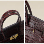 Sac à main en cuir pleine fleur embossé au crocodile, quincaillerie dorée, pour femme