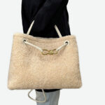 Femmes Vintage Lambswool Plush Metal Bow Shoulder Crossbody Handbag