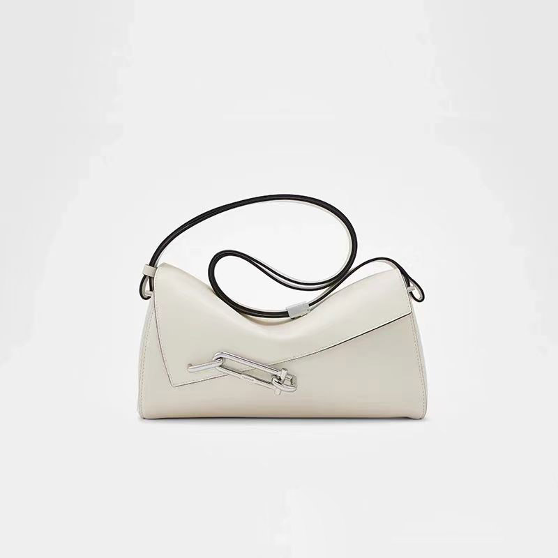 Damen Vintage Cowhide Leder Asymmetrische Klappe Crossbody Umhängetasche In Silber Schloss