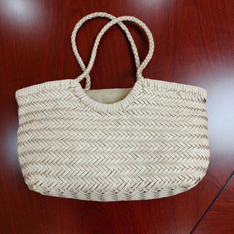 Sac fourre-tout vintage en cuir de grain supérieur tressé pour femmes