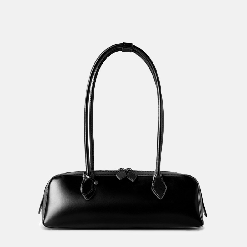 Damen Echtleder Baguette Schultertasche mit Reißverschluss