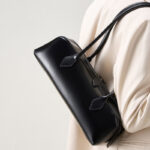 Sac baguette à bandoulière en cuir véritable pour femmes