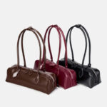 Sac baguette à bandoulière en cuir véritable pour femmes