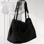 Women's Large Vintage Woven Lambskin Leather Shoulder Tote Bag