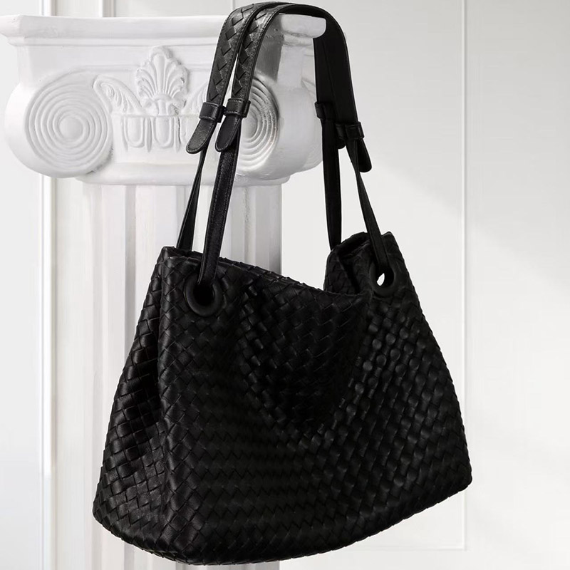 Women's Large Vintage Woven Lambskin Leather Shoulder Tote Bag