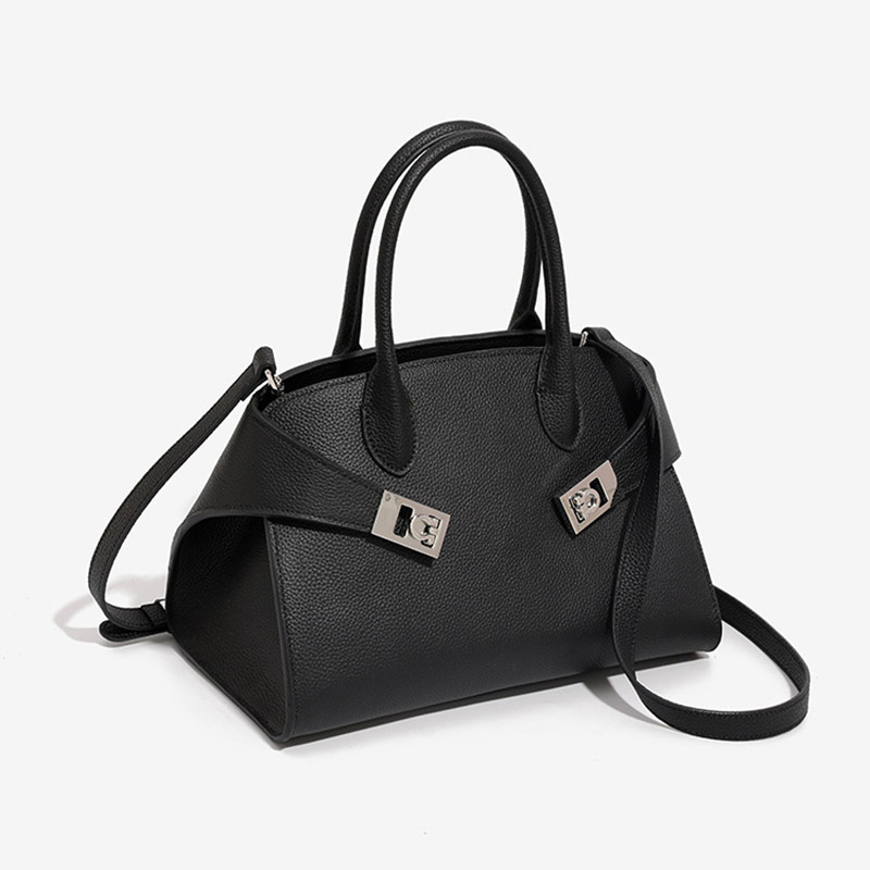 Minimalistische Damen Vollnarbenleder Schulter Crossbody Top Handle Tasche mit silberner Hardware