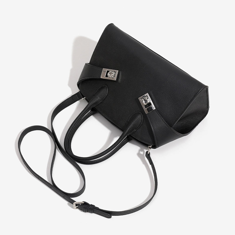 Minimalistische Damen Vollnarbenleder Schulter Crossbody Top Handle Tasche mit silberner Hardware