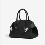 Minimalistische Damen Vollnarbenleder Schulter Crossbody Top Handle Tasche mit silberner Hardware