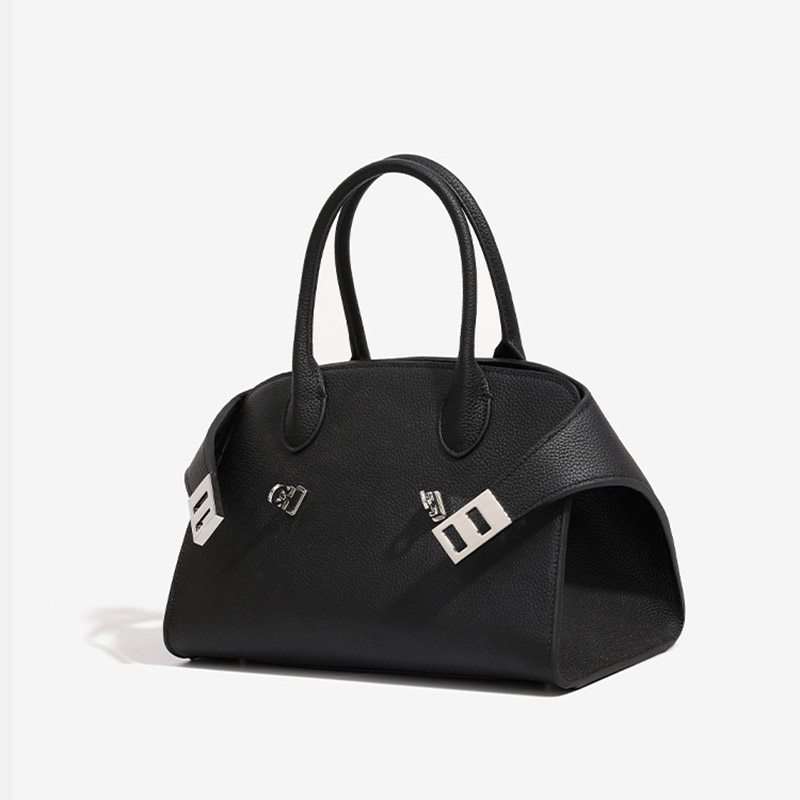 Minimalistische Damen Vollnarbenleder Schulter Crossbody Top Handle Tasche mit silberner Hardware