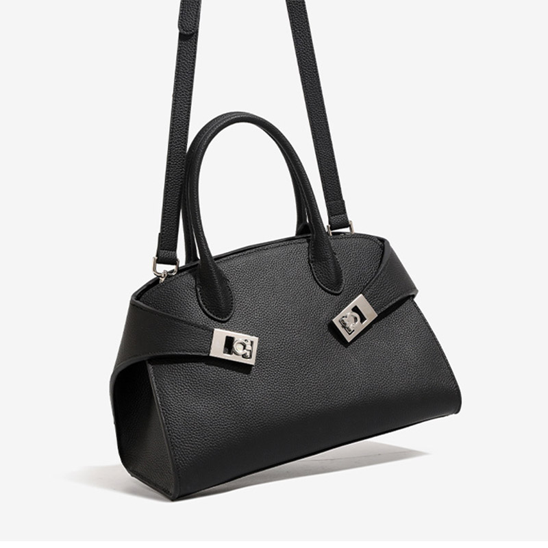 Minimalistische Damen Vollnarbenleder Schulter Crossbody Top Handle Tasche mit silberner Hardware