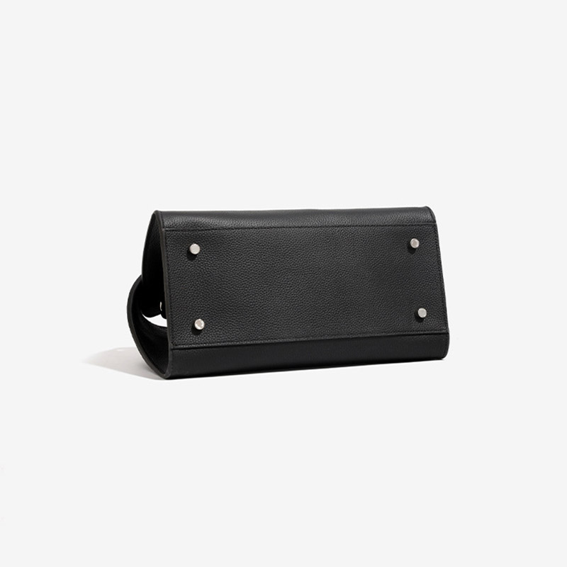 Minimalistische Damen Vollnarbenleder Schulter Crossbody Top Handle Tasche mit silberner Hardware