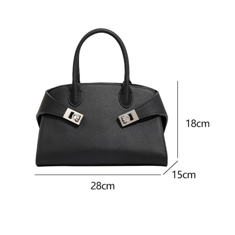Minimalistische Damen Vollnarbenleder Schulter Crossbody Top Handle Tasche mit silberner Hardware