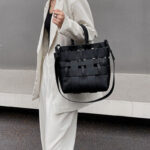 Damen Minimalistisch Geflochtenes Gespaltenes Leder Hohle Crossbody Schulterriemen Tote Handtasche