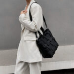 Damen Minimalistisch Geflochtenes Gespaltenes Leder Hohle Crossbody Schulterriemen Tote Handtasche