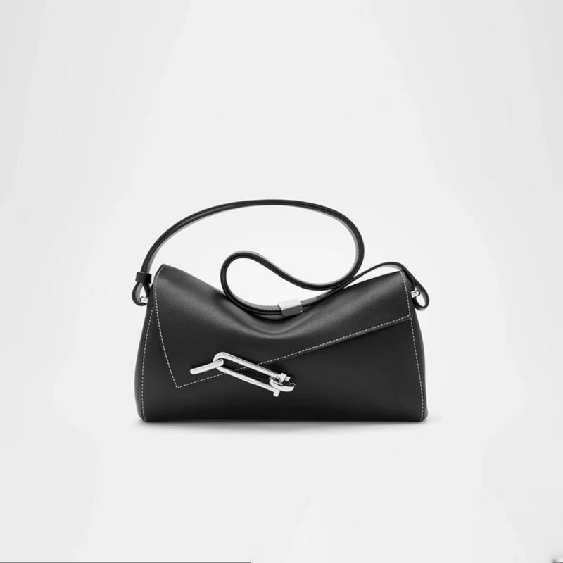 Damen Vintage Cowhide Leder Asymmetrische Klappe Crossbody Umhängetasche In Silber Schloss