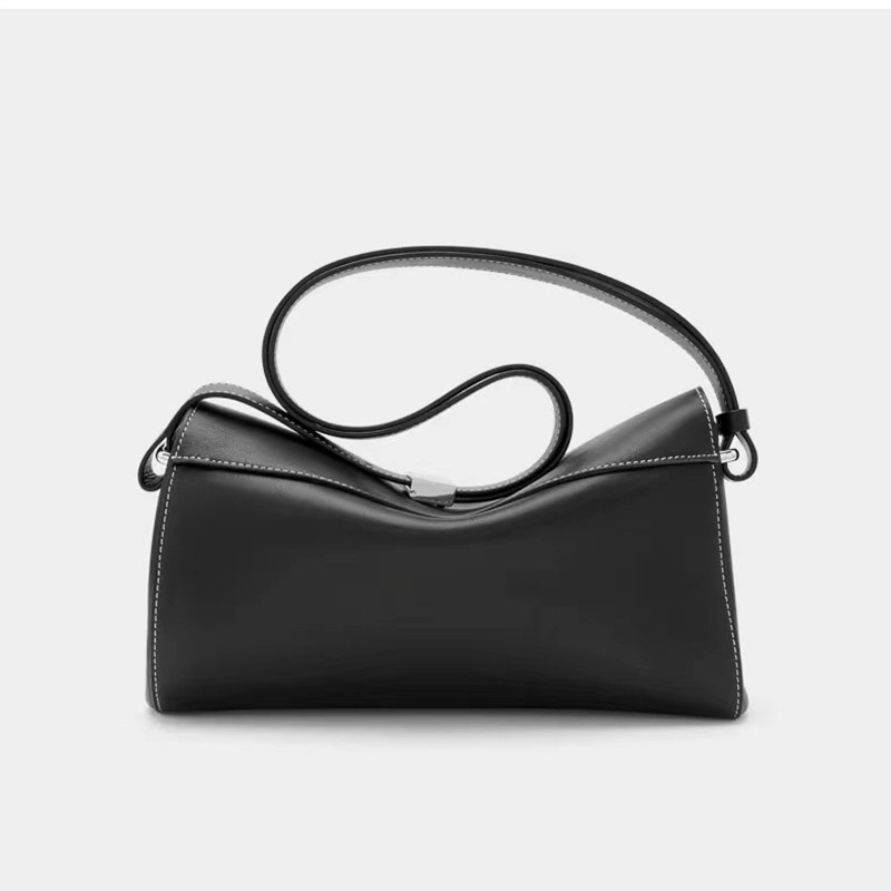Damen Vintage Cowhide Leder Asymmetrische Klappe Crossbody Umhängetasche In Silber Schloss