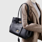 Women's Vintage Cowhide Leather Shoulder Tote Bag With Lock Closure