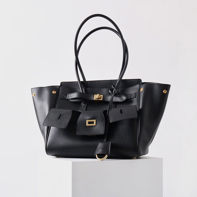Women's Vintage Cowhide Leather Shoulder Tote Bag With Lock Closure