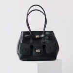 Women's Vintage Cowhide Leather Shoulder Tote Bag With Lock Closure