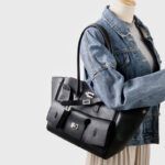 Women's Vintage Cowhide Leather Shoulder Tote Bag With Lock Closure