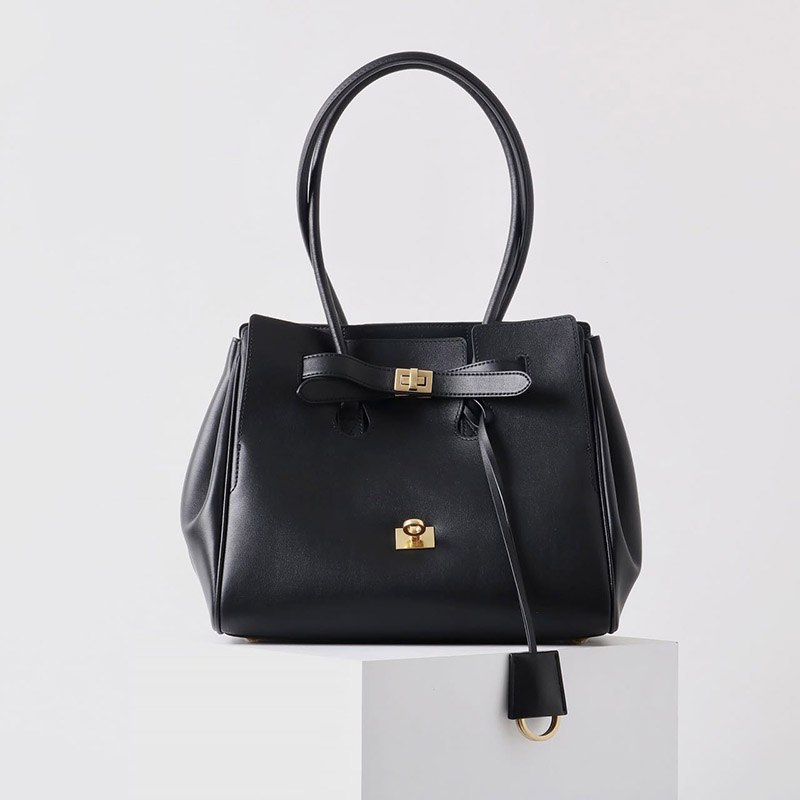 Women's Vintage Cowhide Leather Shoulder Tote Bag With Lock Closure