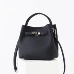 Women's Vintage Full-Grain Leather Crossbody Shoulder Bucket Handbag In Silver Hardware