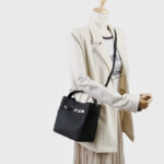 Women's Vintage Full-Grain Leather Crossbody Shoulder Bucket Handbag In Silver Hardware