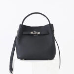 Women's Vintage Full-Grain Leather Crossbody Shoulder Bucket Handbag In Silver Hardware