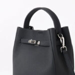 Women's Vintage Full-Grain Leather Crossbody Shoulder Bucket Handbag In Silver Hardware