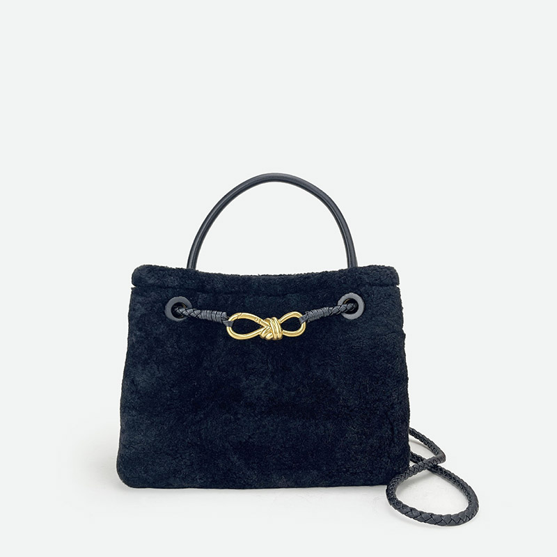 Femmes Vintage Lambswool Plush Metal Bow Shoulder Crossbody Handbag