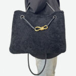 Femmes Vintage Lambswool Plush Metal Bow Shoulder Crossbody Handbag