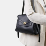 Women's Vintage Leather Shoulder Satchel Bag In Gold Hardware