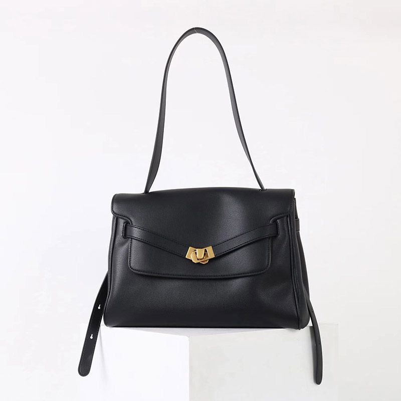 Women's Vintage Leather Shoulder Satchel Bag In Gold Hardware