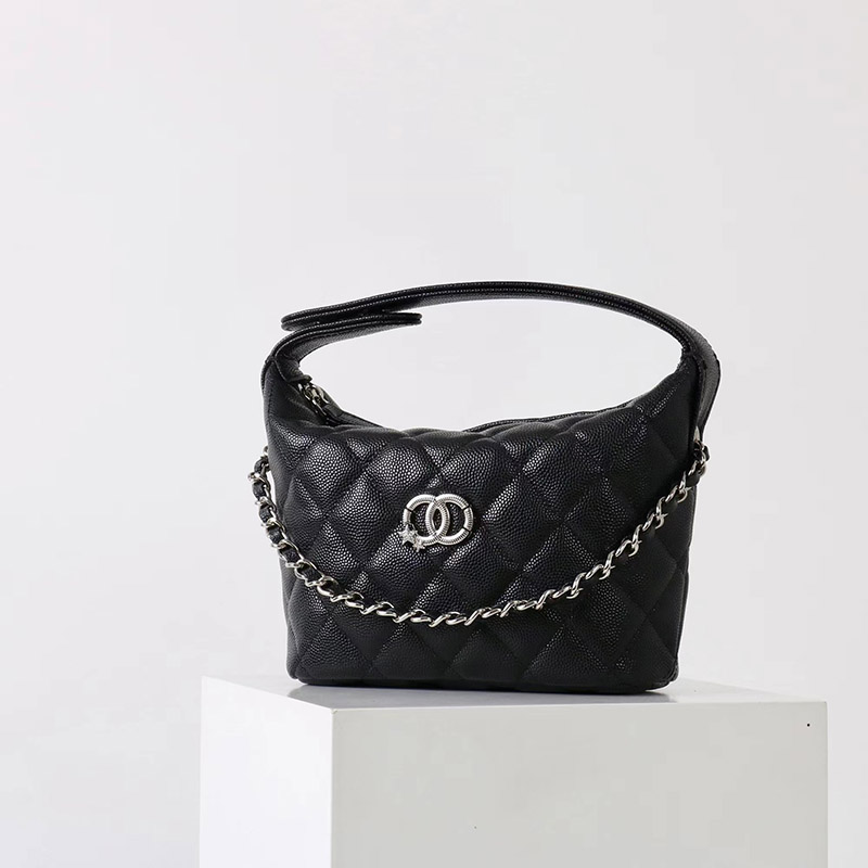 Damen Vintage gesteppt Top-Grain Leder Kette Crossbody Umhängetasche In Silber Hardware