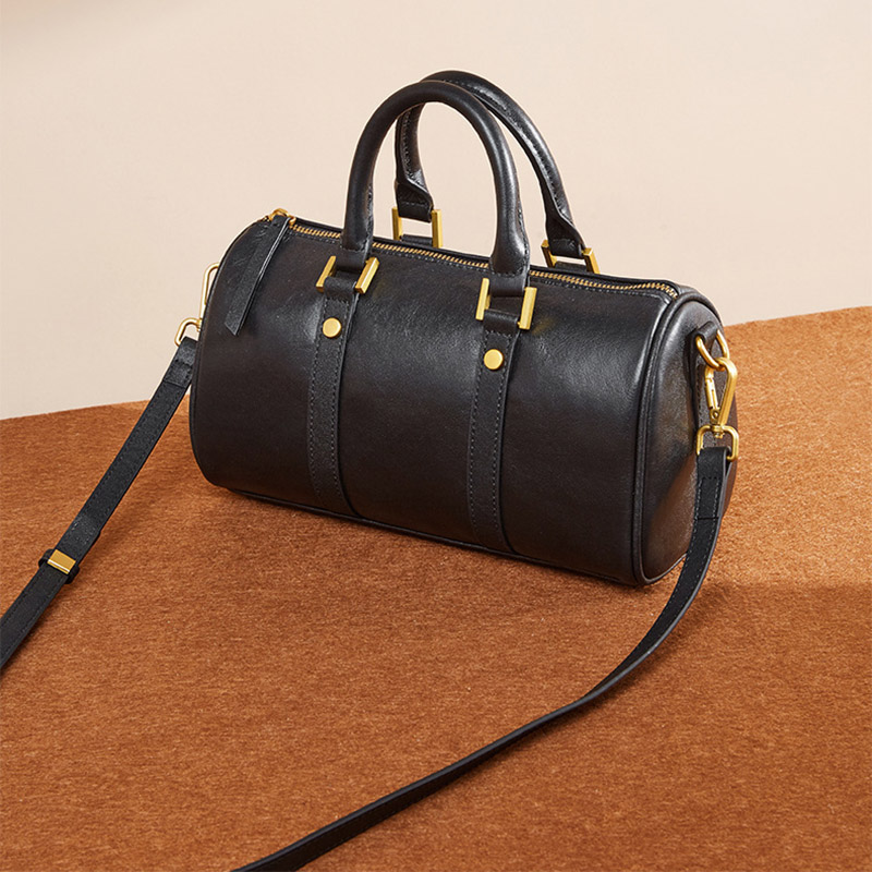 Women's Vintage Top-Grain Leather Pillow-Shaped Zipper Crossbody Shoulder Handbag In Gold Hardware