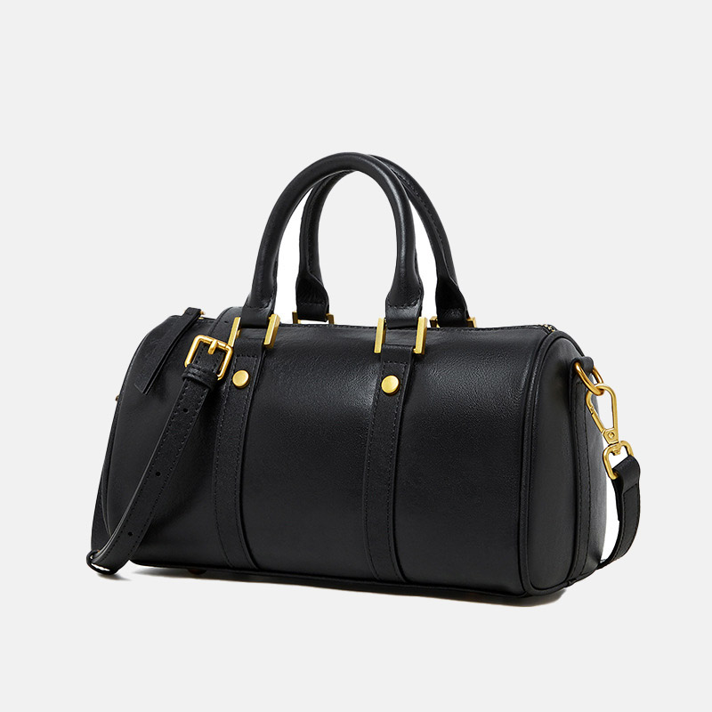 Women's Vintage Top-Grain Leather Pillow-Shaped Zipper Crossbody Shoulder Handbag In Gold Hardware