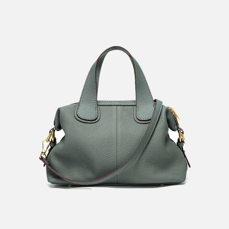 Minimalistische Damen Vollnarbenleder Reißverschluss Crossbody Schulterriemen Top Handle Tasche