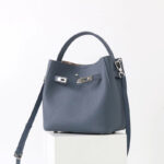 Women's Vintage Full-Grain Leather Crossbody Shoulder Bucket Handbag In Silver Hardware