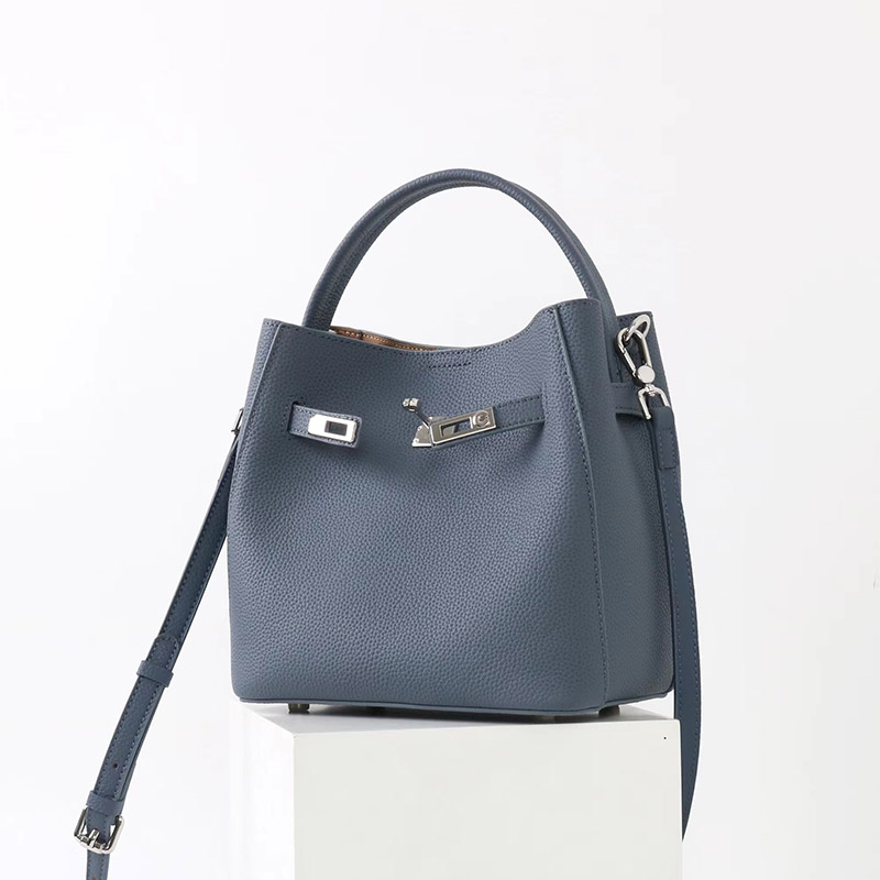 Women's Vintage Full-Grain Leather Crossbody Shoulder Bucket Handbag In Silver Hardware