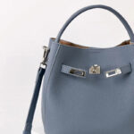 Women's Vintage Full-Grain Leather Crossbody Shoulder Bucket Handbag In Silver Hardware