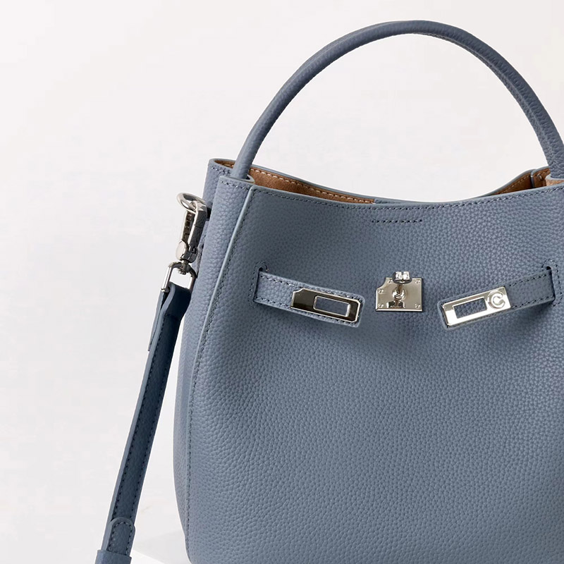 Women's Vintage Full-Grain Leather Crossbody Shoulder Bucket Handbag In Silver Hardware